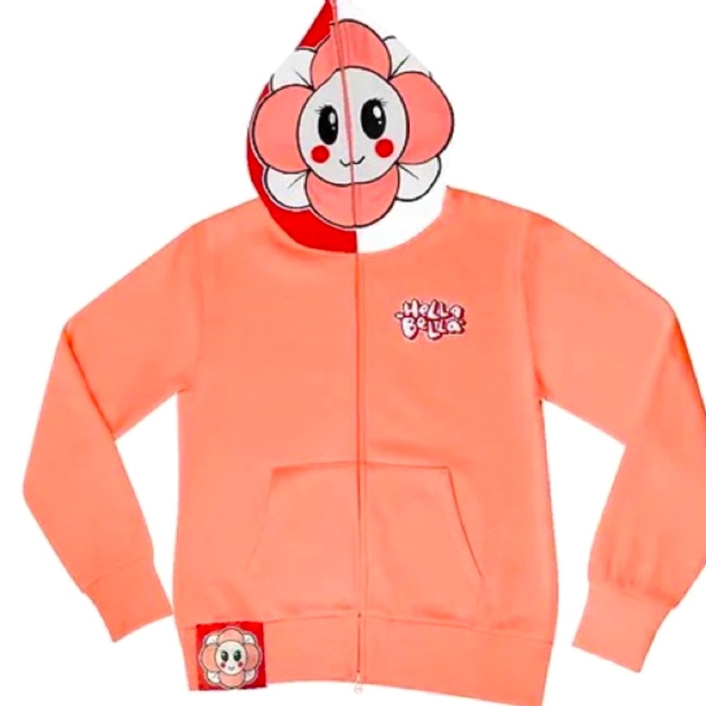 Hella Bella Salmon/Red Flower Face Hoodie
